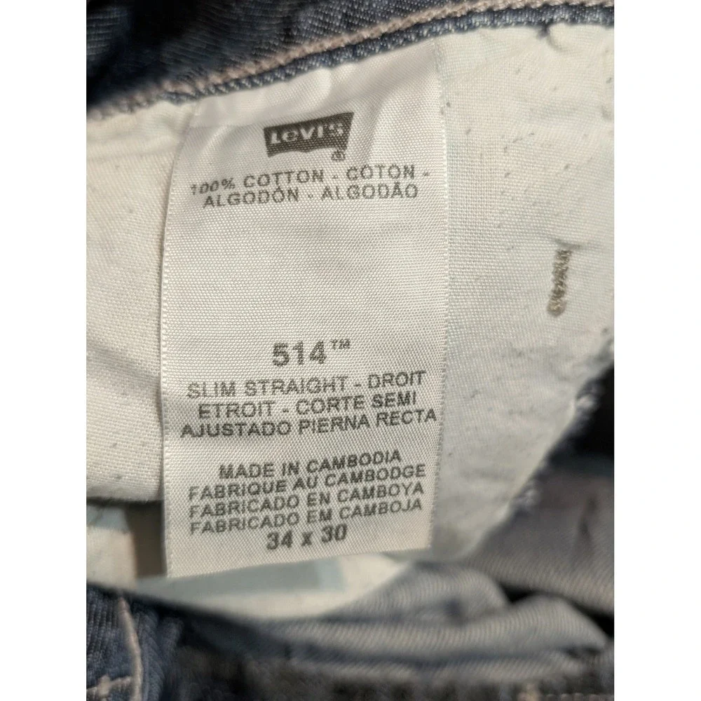 Levis 514 Slim Straight Jeans Mens 34x30 Blue‎ Medium Wash Zipper Back Pockets